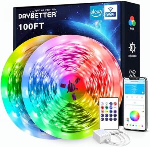 DAYBETTER 100ft Smart WiFi Led Lights, Led Strip Lights Work with Alexa and Google Assistant, App Voice Remote Control Music Sync Color Changing RGB Strip Lighting for Bedroom Room Decor, 50ft *2